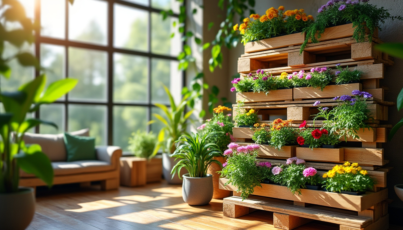 apprenez à créer un jardin de salon unique et écologique en utilisant des palettes recyclées, pour embellir votre intérieur avec des plantes et une touche naturelle.